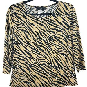 Brittany Black Womens Top Size L Zebra Print 3/4 Sleeve Polyester Spandex USA